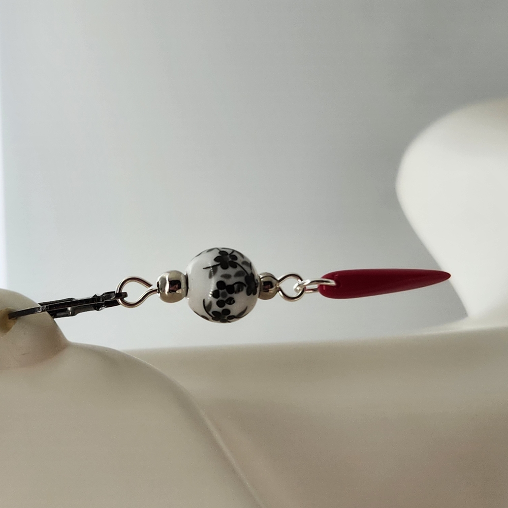 Red and Black Skull Dangle Earrings - Picture 6 of 6